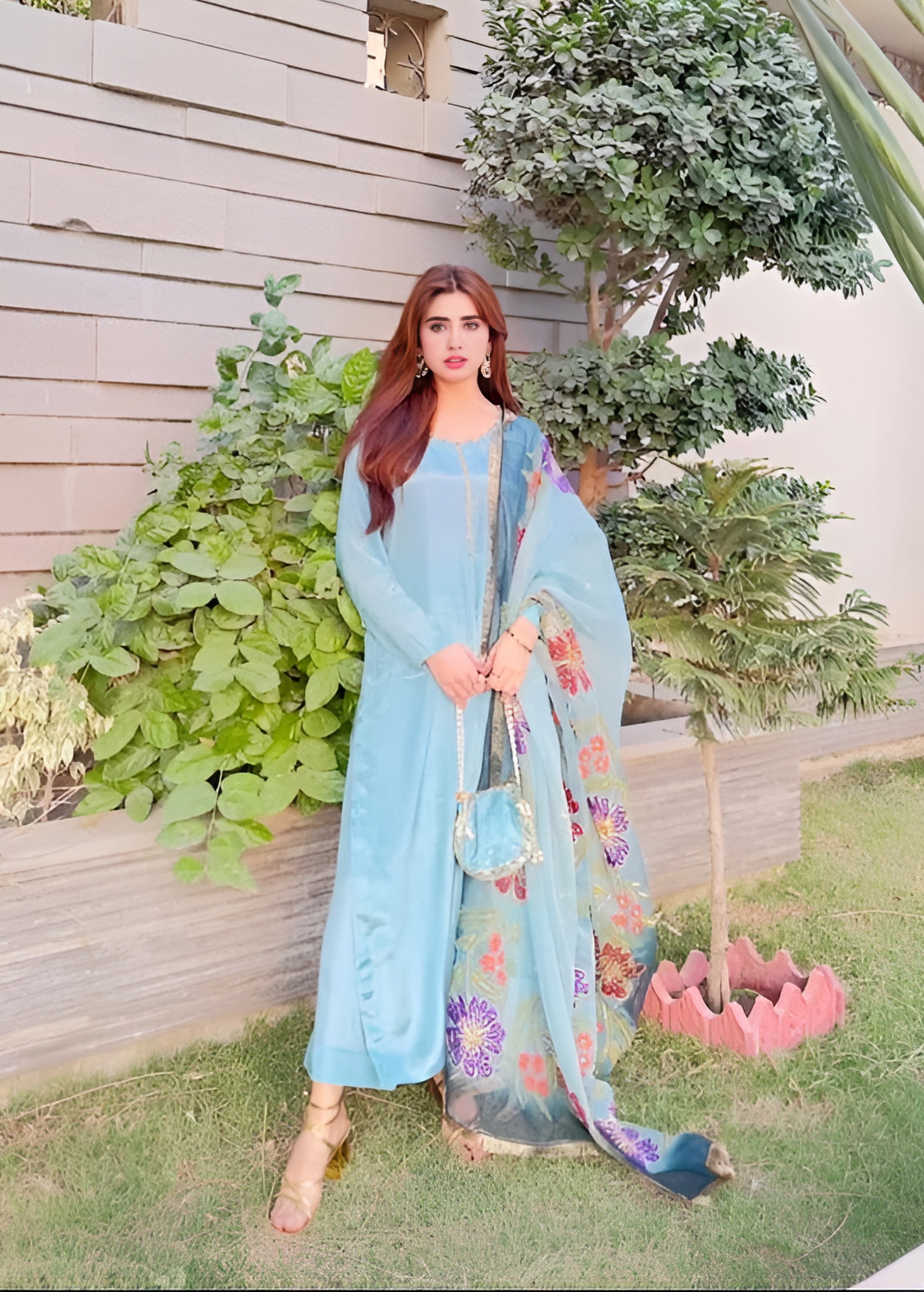 RJF054 Stitched Light Blue 3pc with potli