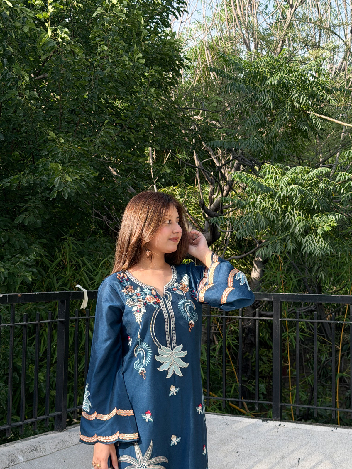 Teal blue silk kaftan dress