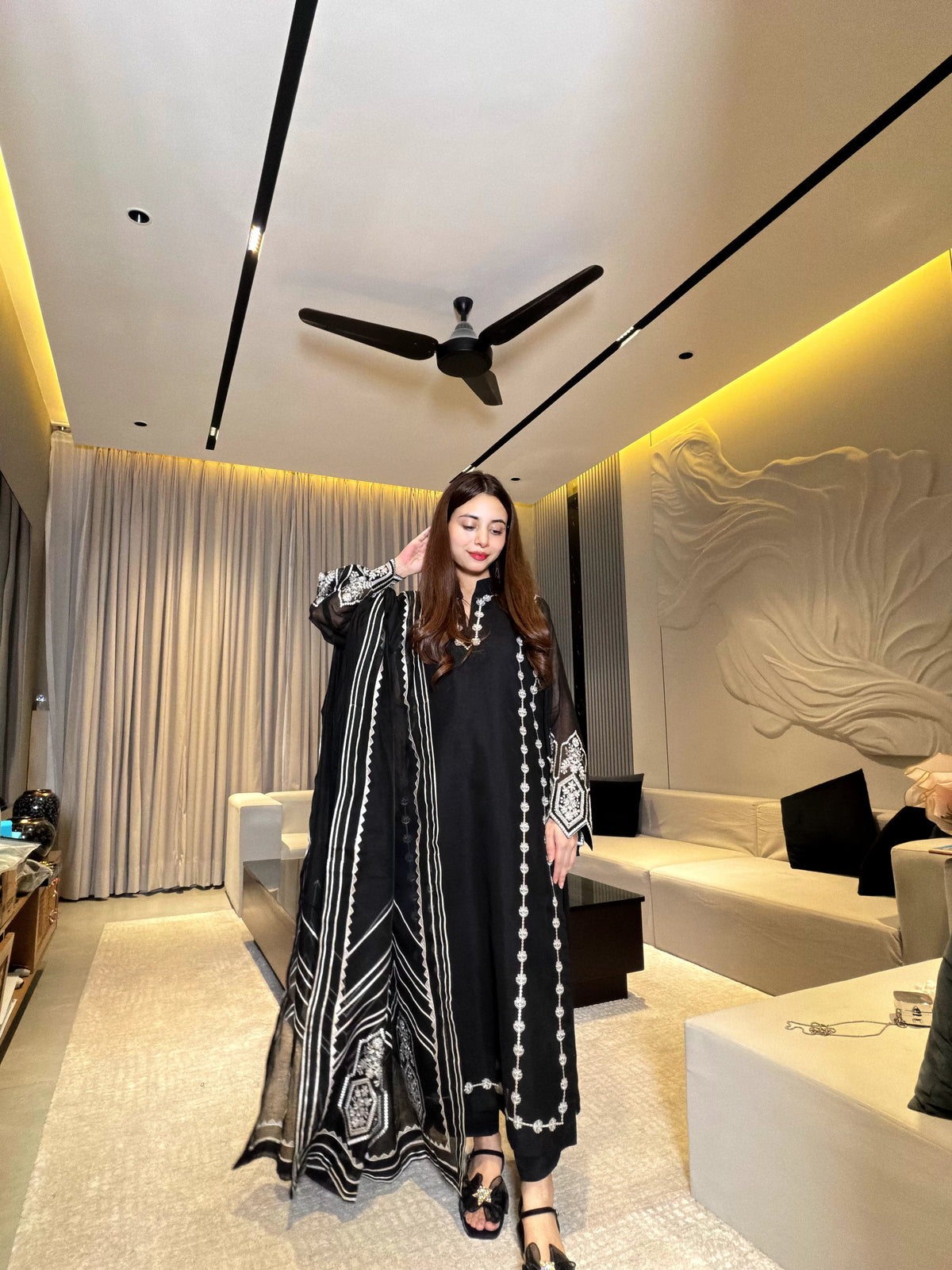 Kala Jora Effortlessly chic: Black Khaadi net 3 piece