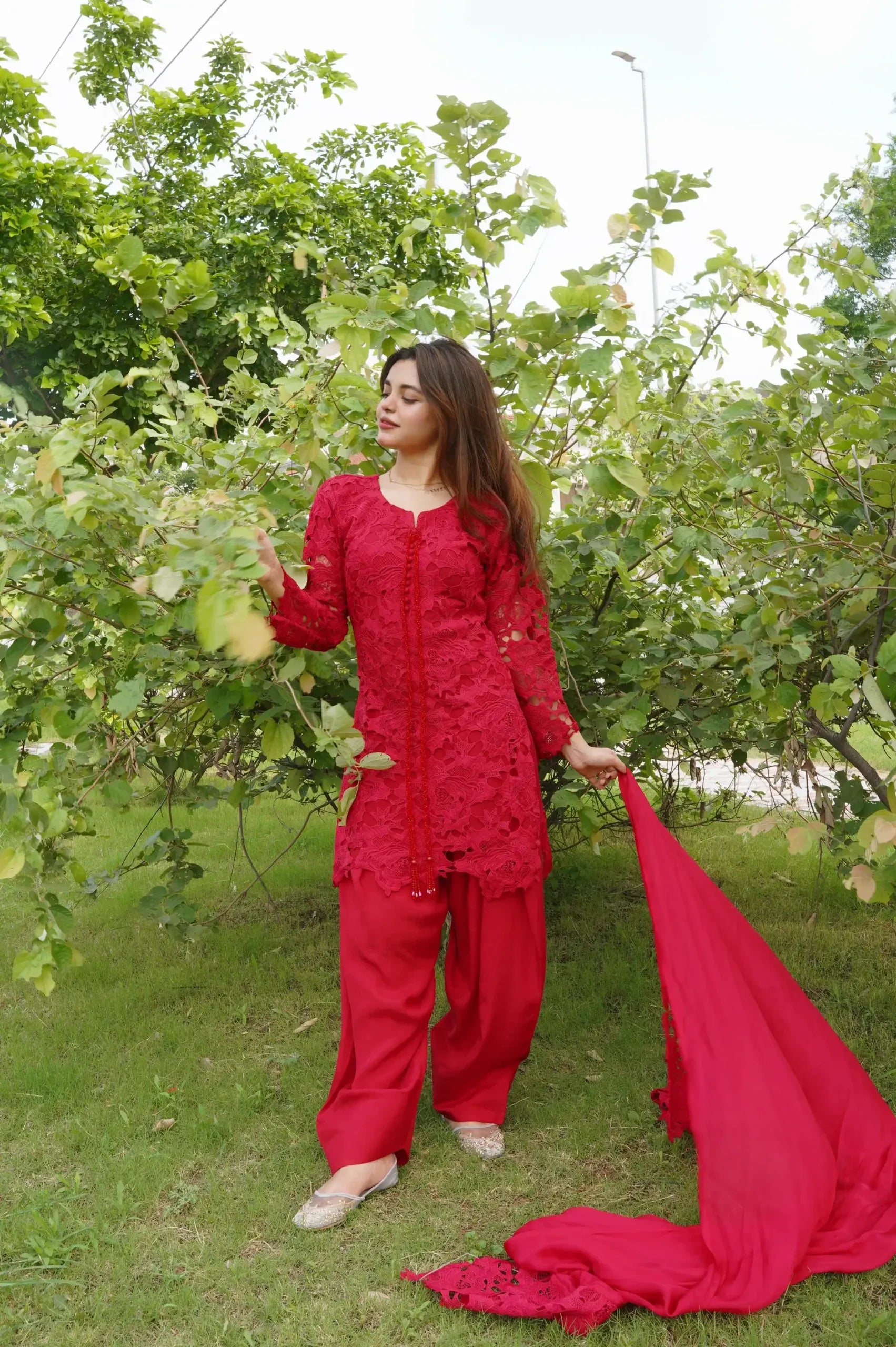Red Croshia Net Stitched