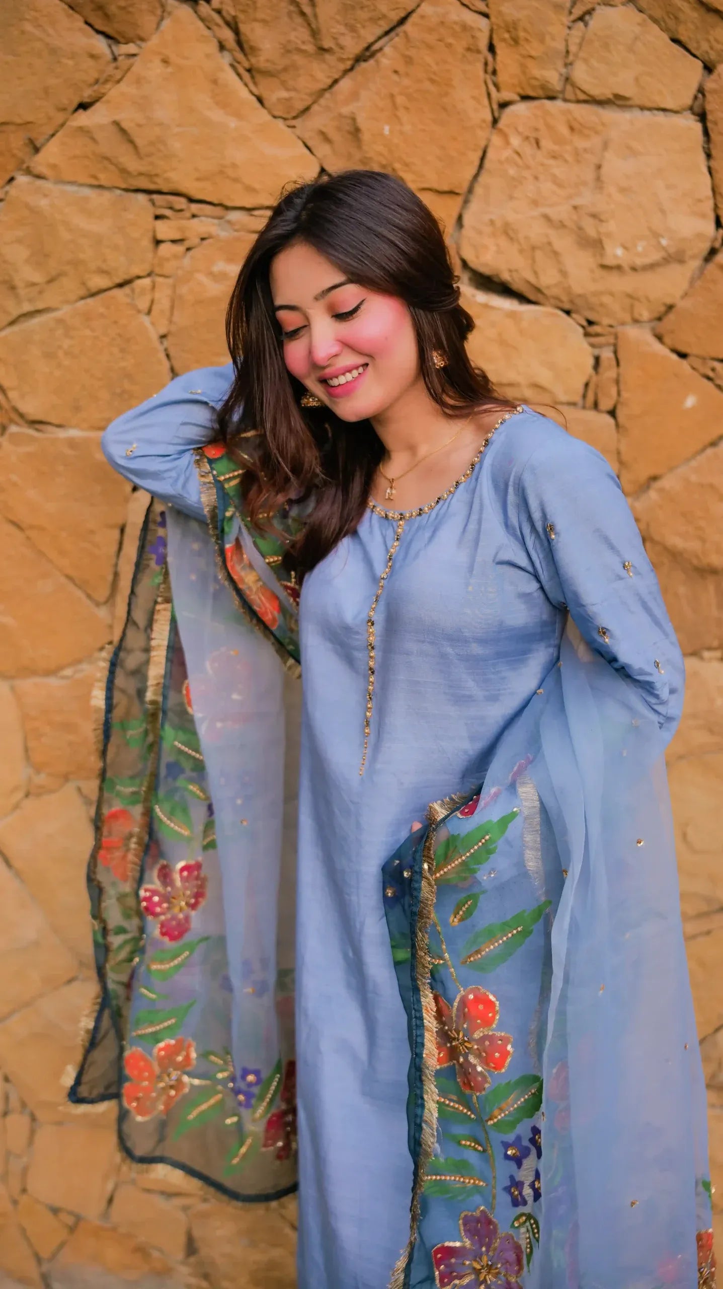 RJF054 Stitched Grey 3pc with potli