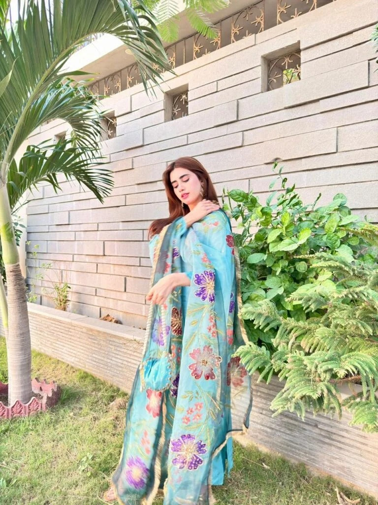 RJF054 Stitched Light Blue 3pc with potli
