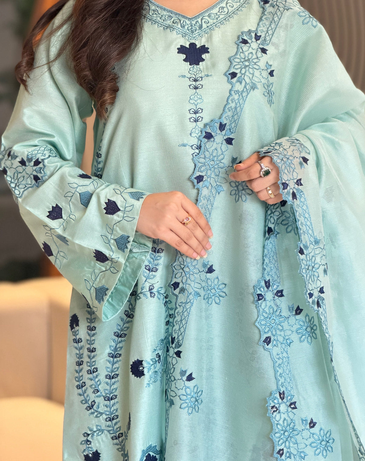 Mint green silk kaftan dress