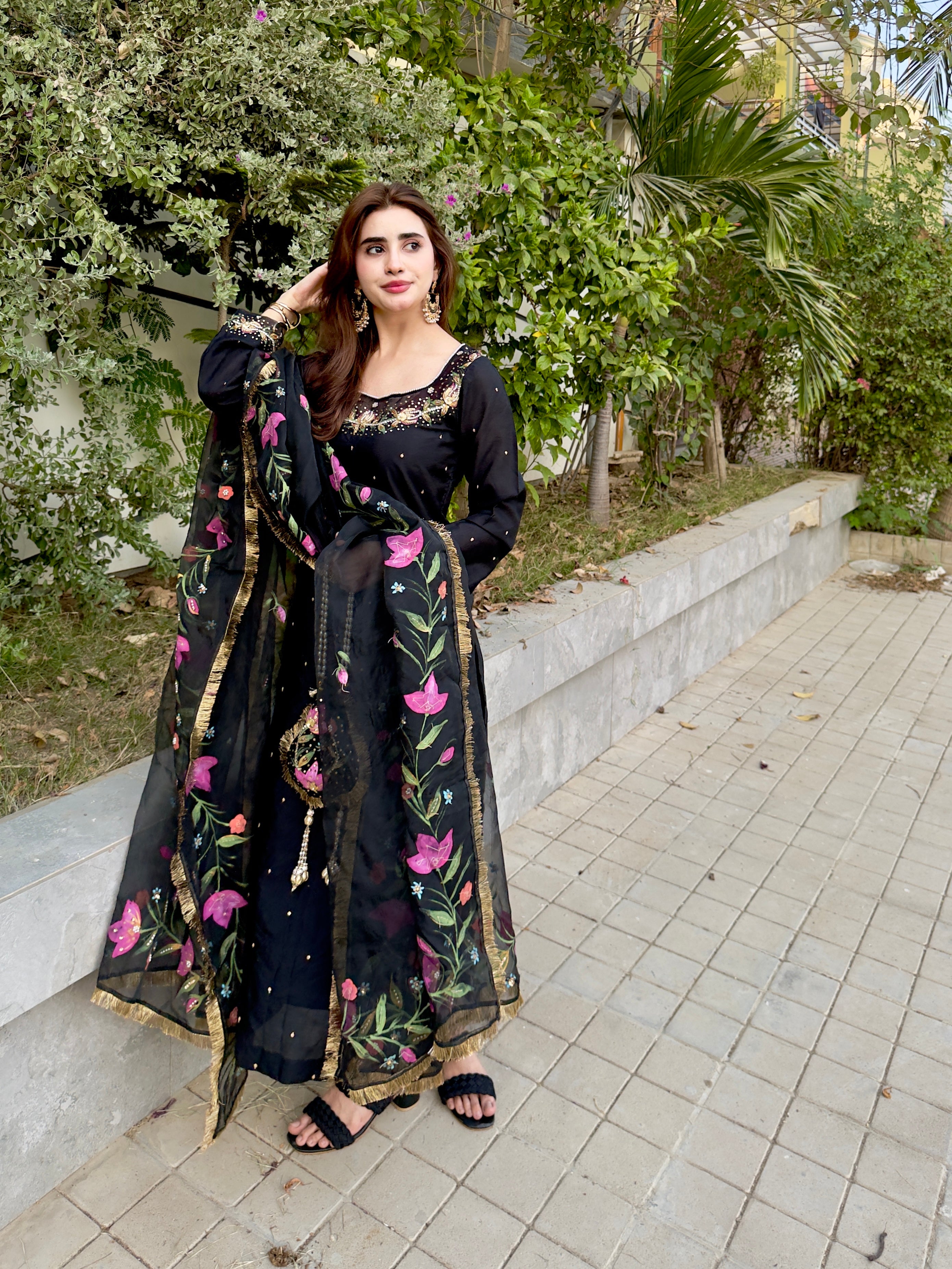 Black Handpaint Dress Potli Stitched and Unstitched