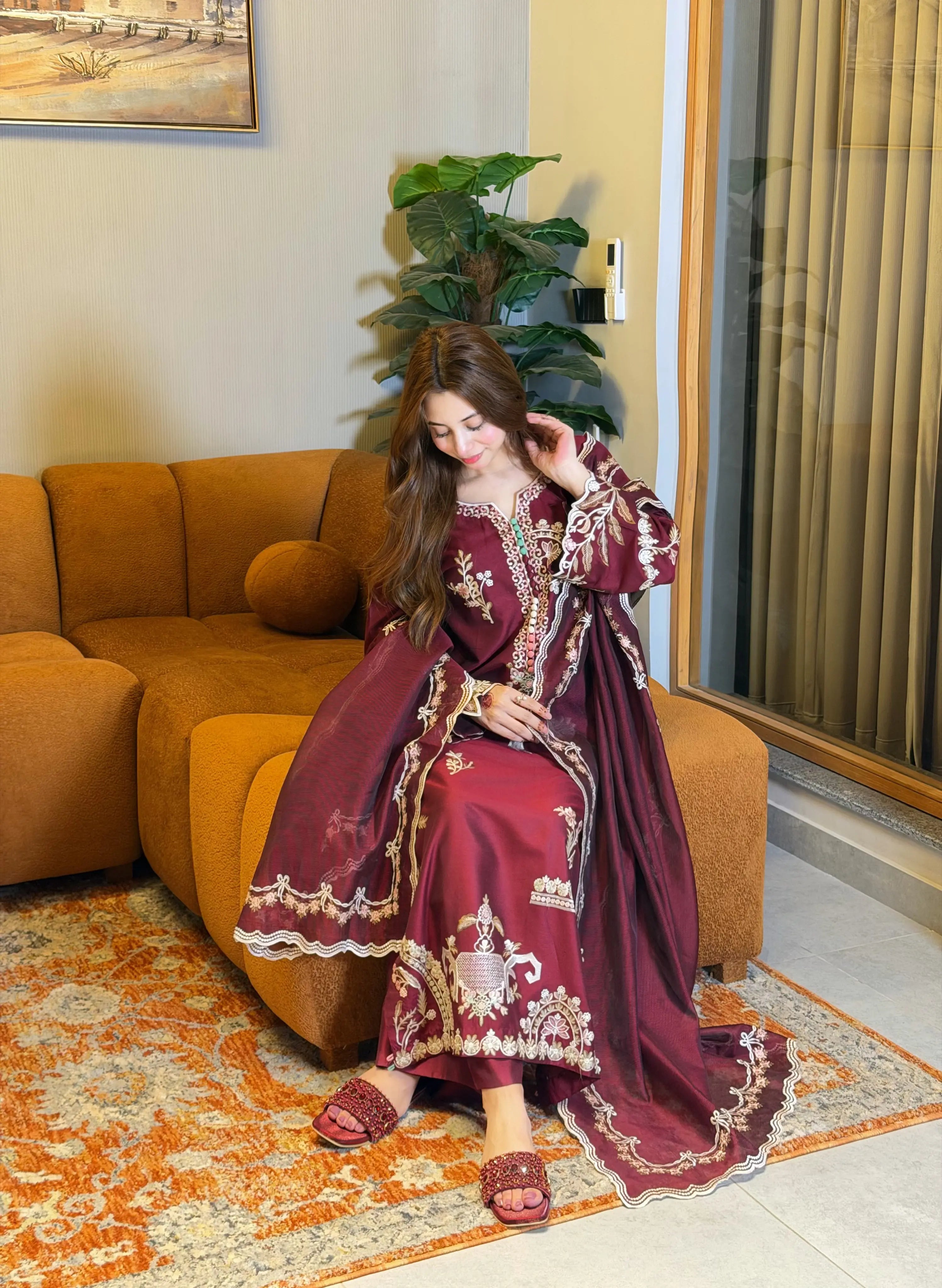 Elegant & Classy Kaftan Style Mehroon