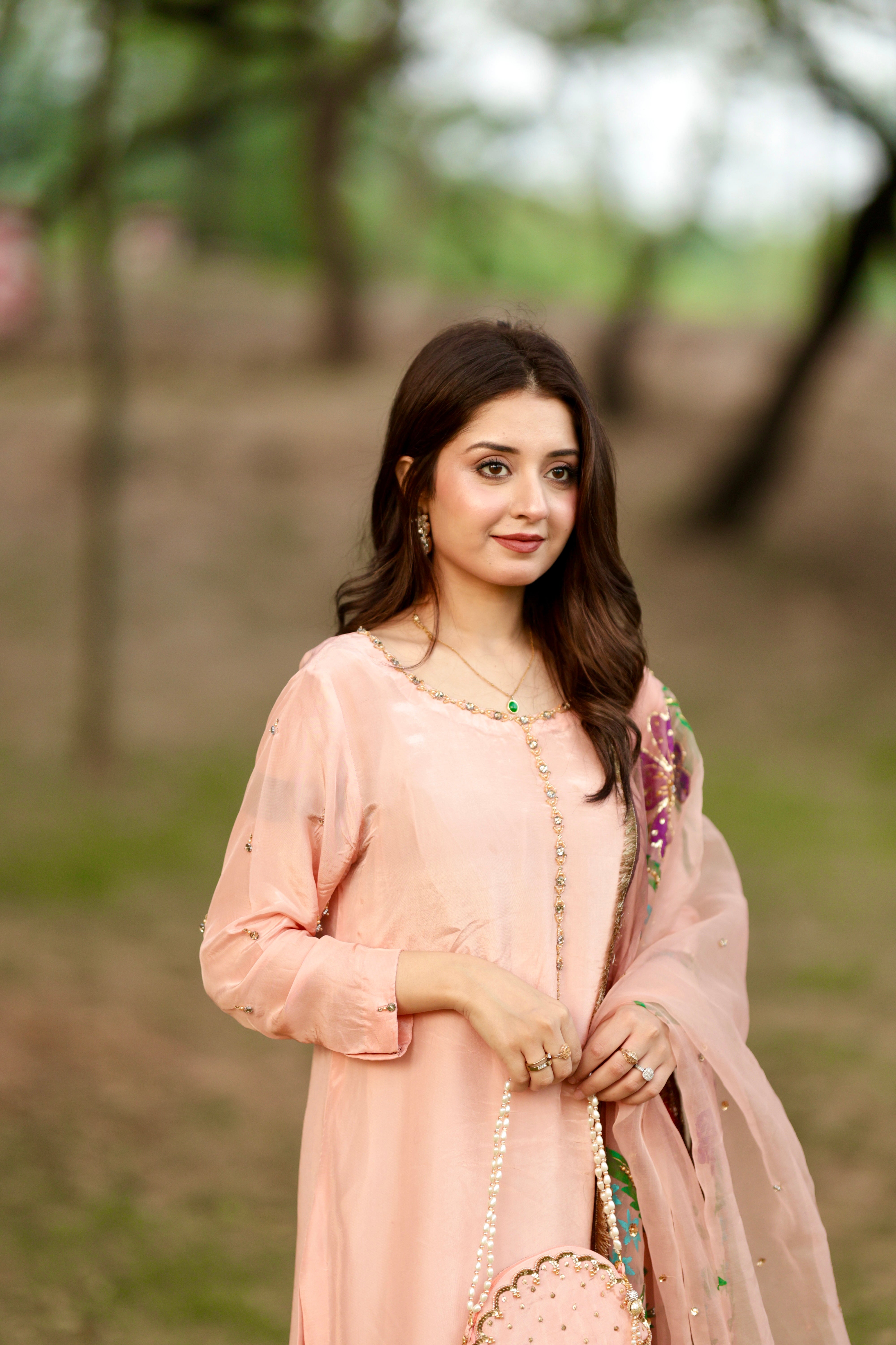 RJF054 Stitched Peach 3pc with potli
