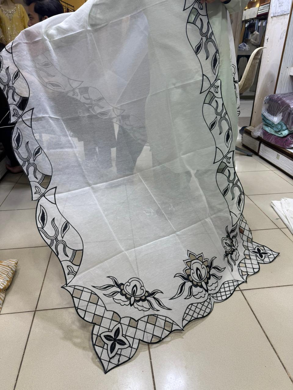 Pure cutwork Black on White Embroidery