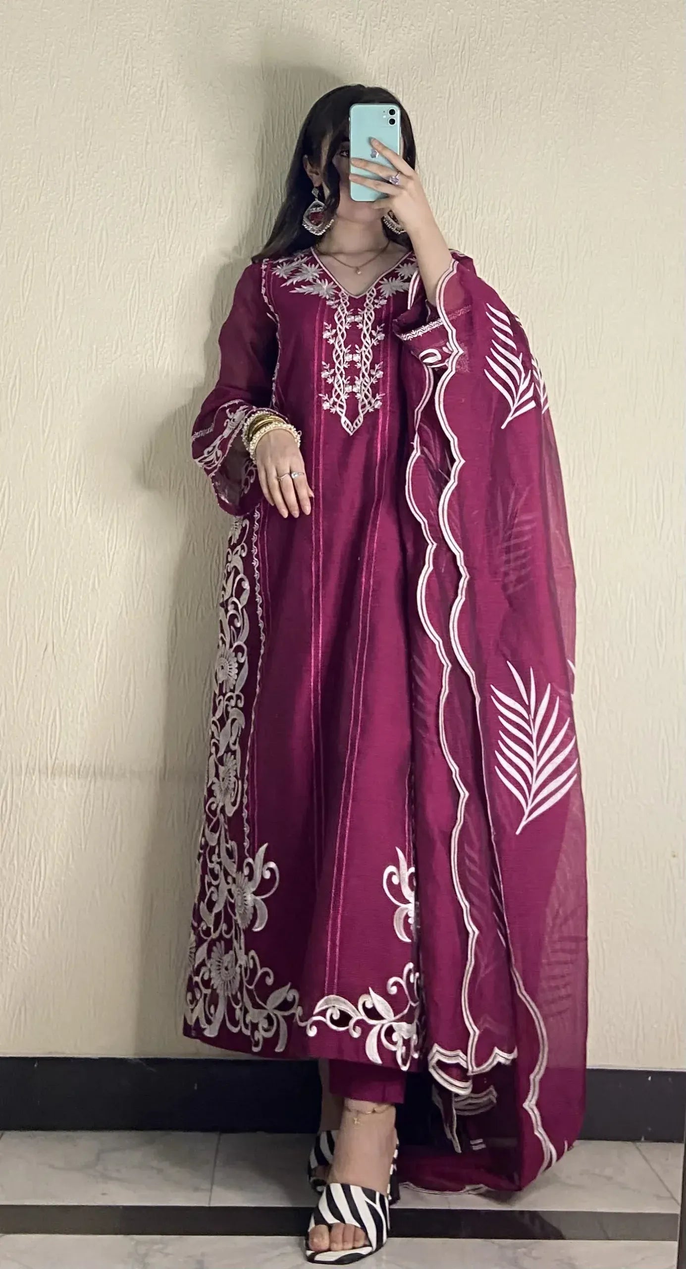 Majenda Pink Cutwork ombre-silk net kurta 3 piece stitched