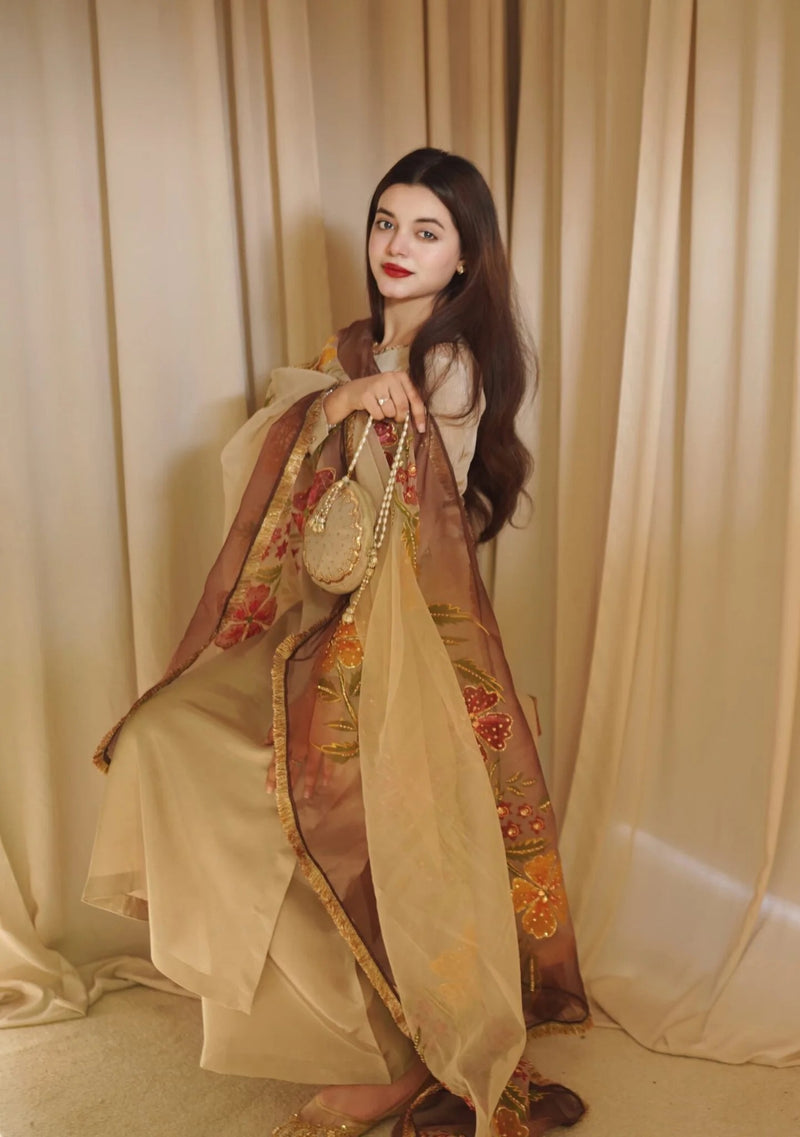RJF054 Stitched Golden 3pc with potli Rivaaj Fashion