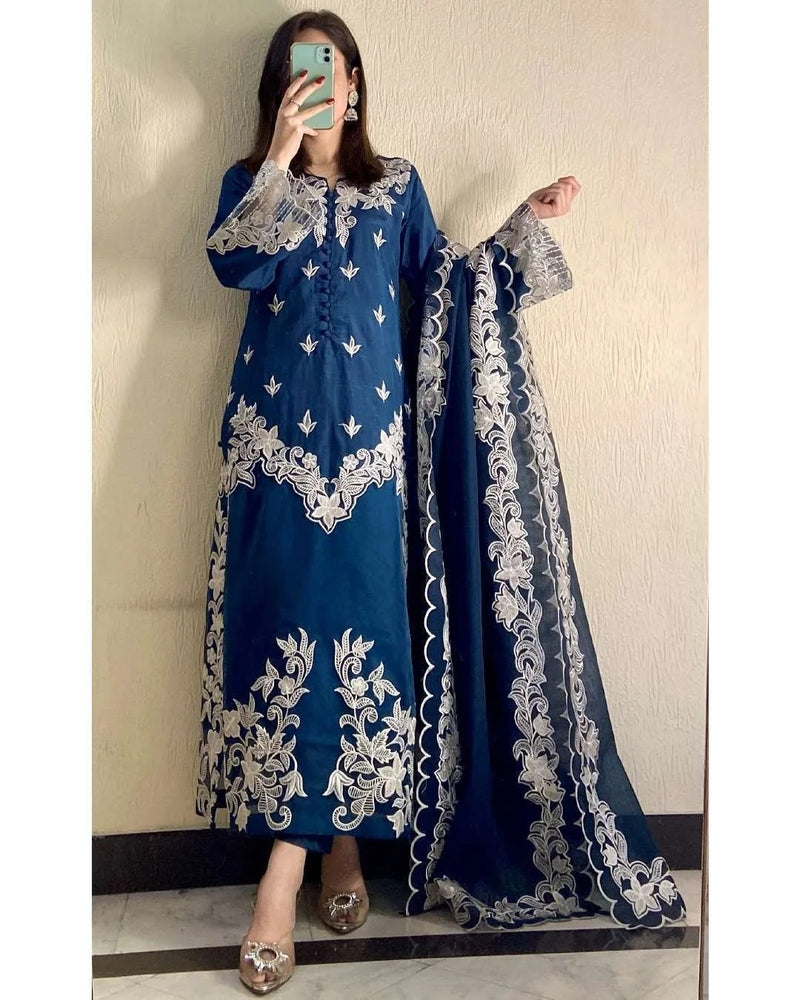 Silken Aura: Raw Silk 3 Piece Stitched Dress Rivaaj Fashion